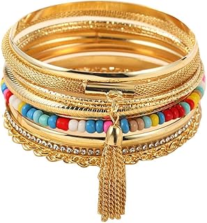 Cubahop Bracelet Bohème en Perle de Rocaille Métallique Doré avec Cristaux, Taille Ajustable, Style Empilable pour Femmes et Filles, Idéal pour Soirées et Sorties