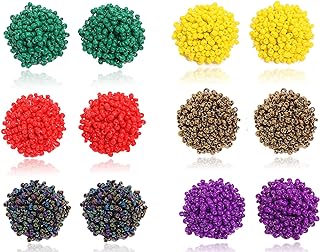 Diulazin Vibrant Seed Bead Stainless Steel Stud Earrings with Push Back Design for Women - Pack of 6
