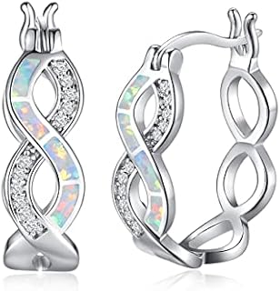 Opulent Opal Hoop Earrings made of 925 Sterling Silver with Hinged Findings for Women in Round Hoop Design