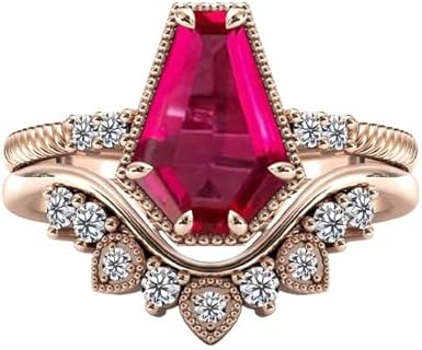 Vintage Ruby Coffin-Shaped Engagement Ring Set and Anniversary Gift for Women, Sterling Silver and 2.00 CT Ruby-Studded