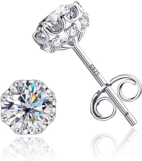 AMORAMOR & FOREVER 18K White Gold Plated Stud Earrings with Cubic Zirconia Stones, Sterling Silver Post, Hypoallergenic, Push Back Design for Women & Men