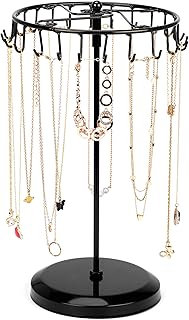 BELLE VOUS Support Rotatif pour Bijoux avec 23 Crochets, en Métal Noir, Taille Moyenne, Idéal pour Colliers et Bracelets, pour Filles et Femmes