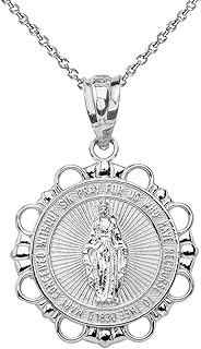 Religious Jewelry 10k White Gold Miraculous Medal Of Blessed Virgin Mary Round Pendant Necklace