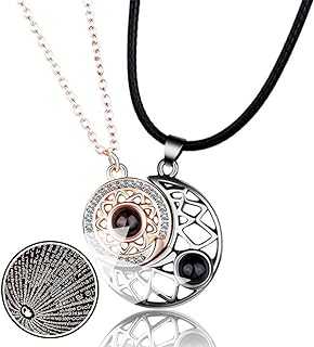 Sun and Moon Zircon Pendants with Magnetic Clasp and Cable Chain - 'I Love You to the Moon and Back' Sterling Silver Necklace for Couples/BFF - Perfect Valentine's Day Gift
