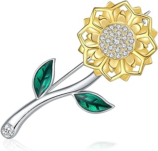 Silver Sunflower Pin Brooch for Women - 925 Sterling Silver Sunflower Lapel Pins for Women for Clothes, Yellow Sunshine Flower Brooches Jewelry Gifts for Girls