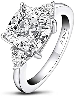 AINUOSHI Engagement Ring, 5.5-6 Carats Cushion/Radiant Cut, 925 Sterling Silver, Sona Diamond Cubic Zirconia CZ 3-Stone, Anniversary Wedding Ring, Christmas Gift, Jewelry Box Packed