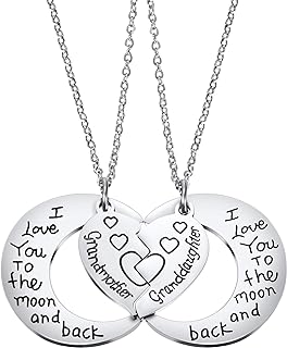 Tatuo 2-Pack Stainless Steel Love You to the Moon Pendant Necklaces for Grandma and Granddaughter with Cable Chain