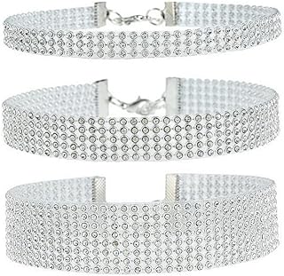 3-Piece Women's Sparkly Rhinestone Choker Necklaces in Silver & Gold, Zinc Cable Chain with Lobster Clasp, Adjustable Size, Perfect for Bridal or Everyday Wear