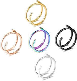 1-15PCS Double Hoop Nose Ring for Single Piercing 18G 20G 22G Spiral Nose Rings Hoops 18 20 22 Gauge Surgical Steel Twist Nose Piercing Jewelry Nostril for Women Girls Men Hypoallergenic Pack Easy Bendable 6mm 8mm 10mm