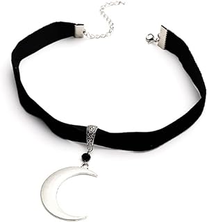 COLORFUL BLING Fashion Vintage Dark Moon Pendant Necklace Black Gothic Moon Choker Necklace for Women Girls