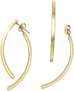 18K Yellow Gold-Plated Stainless Steel Cross-Curved Drop Earrings for Women - Nickel and Lead-Free with Beautiful Gift Box