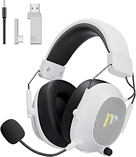 Mytrix Tac Master Kabelloses Gaming-Headset mit Geräuschunterdrückung und RGB-Licht, 48-Stunden-Akku, ideal für PC, PS4, PS5, XBOX, und Mac - Weiß