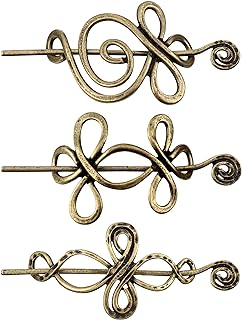 Celtic Shawl Pin 3 Pcs Crossed Knots Budding Spiral Crocheted Scarf Pin Cloak Pin Sweater Brooch for Women Girls Knitter Handmade Cape