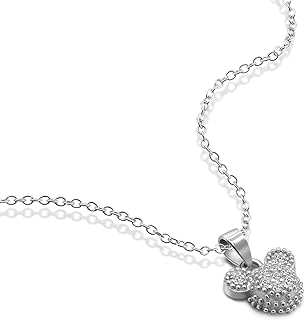 Charming Sterling Silver Mickey Mouse Brooch for Women with Spring Ring Clasp, Rolo Chain and Sparkling Zircon, Handcrafted in Italy by H&Beautimer