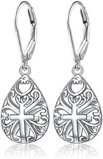 925 Sterling Silver Good Luck Filigree Irish Celtic Knot Dangle Drop Stud Love Heart Ball Leverback Earrings Birthday Gift for Women Girls