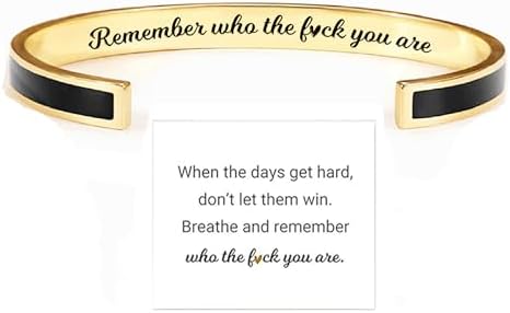 Men's Stainless Steel Gold Cuff Bracelet with Box Chain and Magnetic Clasp, 'Remember Who The F You Are' Engraved Motivational Design, Perfect Gift for Women