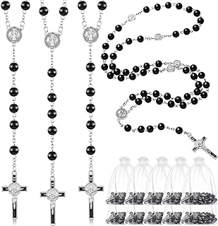 12 Pcs the First Communion Rosary Beads Necklace with Crucifix Cross Jesus Rosary Necklace for Women Men Catholic Rosary 21 Inch Rosary Prayer Gifts with 12 Organza Bags
