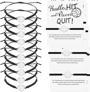 Hicarer 24 Pieces Volleyball Charm Bracelet Adjustable Woven Jewelry Volleyball Charm Bracelet with Cardboard Braided Rope Bracelets for Teens Female Most Volleyball Team Players