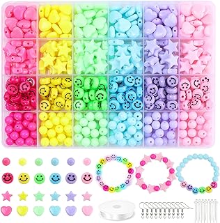Candy Color Acrylic Heart Beads Star Beads Smiley Face Bead Assorted Plastic Beads Kit Cute Pastel Beads Circle Loose Spacer Beads Bulk for Bracelets Jewelry Making DIY Crafts Necklace Phone Charm