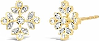 ABHI 14K Yellow Gold Over Diamond Snowflake Stud Earrings with Push Back, Round Cut White Created Diamond for Women, Elegant Design