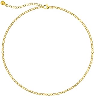 MEVECCO Gold Necklace for Women 18K Vacuum Gold Plated Short Chain Necklace Flat Bead Laser Cut Flat Surface Oval Simple Choker Necklace for Her Jewelry Gifts