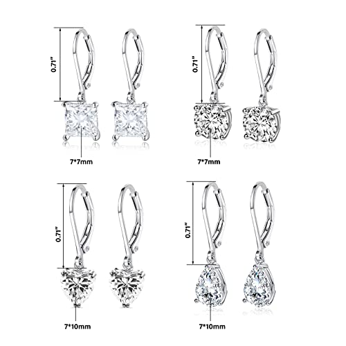925 Sterling Silver Drop Earrings for Women Princess Teardrop 5A Cubic Zirconia Earrings Hypoallergenic Dangle Earrings for Wedding