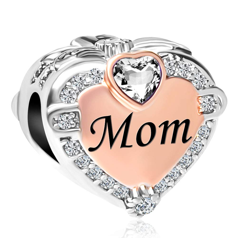 CharmSStory Rose Gold Mom Heart Love Charm Bead for Bracelets