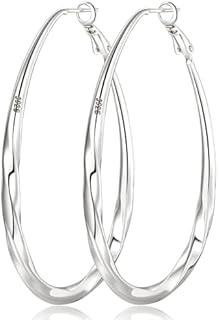 Oval 925 Sterling Silver Hoop Earrings, Medium Silver Hoop Earrings for Women Lightwieght Big Silver Hoop Earrings Hypoallergenic Mobius Hoop Earrings for Women Trendy Silver Hoop Earrings PABBEU