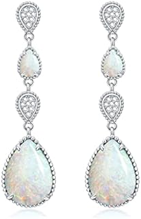 Elegant White Opal and Moissanite Drop Earrings for Women - 925 Sterling Silver Dangle Design with Push Back Mechanism - Ideal Birthday Present