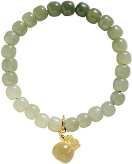 Spring Ring Clasp Jade Bead Bracelet with 14k Gold Bead Chain - Gradient Color Agate Design - Perfect Jewelry Gift for Mother or Wife