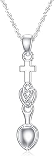 Women's Elegant Cross Spoon Pendant Necklace with Cable Chain - 925 Sterling Silver - Hypoallergenic, Light, Comfortable Wear - Beautiful Statement Jewelry Gift