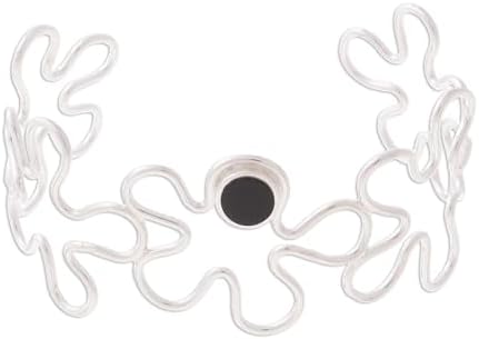 NOVICA Artisan Handmade Onyx Cuff Bracelet Modern Crafted in Peru Sterling Silver Abstract Birthstone [5.5 in L (end to End) x 1.2 in W] ' Abstract Blooms'
