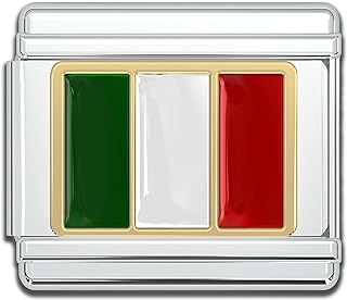 Fablinks Italian Bracelet Charms, 9mm Stainless Steel Flag Charm Link Jewelry for Women, Ethnic Pride Country Flags Enamel Links for Men