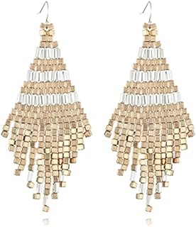 DoreenBow Boho Beaded Fringe Earrings Long Beaded Tassel Earrings Seed Bead Dangle Earrings Native American Earrings