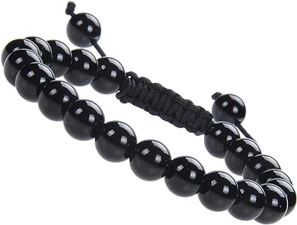 Unisex Black Tourmaline Bead Chain Bracelet for Chakra Healing & Protection with Spring Ring Clasp