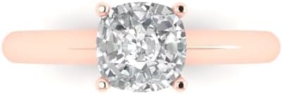Clara Pucci 1.5 ct Cushion cut Lab Grown Genuine Diamond VS1-2 J-K 10k Rose Gold Solitaire Engagement Anniversary Promise Ring Size 10.5