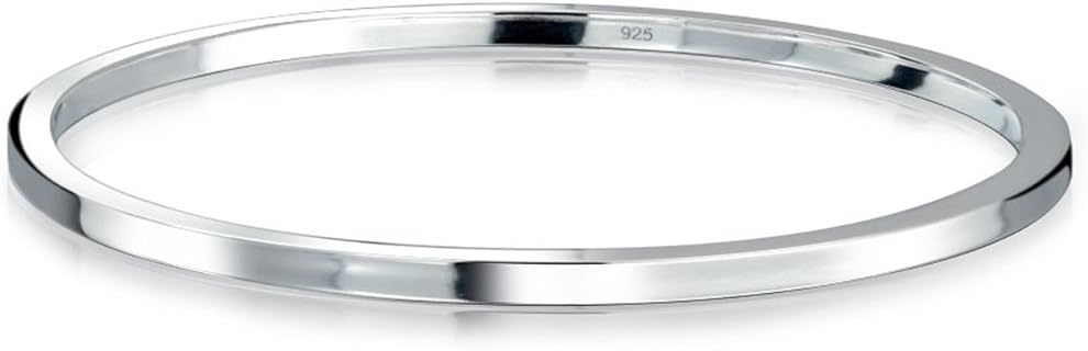 Personalized Plain Simple Strong 3MM Flat Edge Layering Stacking Shinny .925 Sterling Silver Bangle Bracelet For Women Teen Custom Engraved