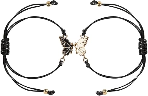 Ozmw Bracelet de l'Amitié Papillon Réglable en Métal, Taille 17-26 cm, Élégant et Hypoallergénique, Idéal pour les Couples et Meilleurs Amis