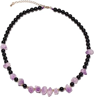 Spiritual Obsidian/Raw Amethyst Choker Necklaces for Women Adjustable Handmade Crystals and Stones Beaded Necklace