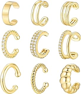 14K Gold-Plated Zircon-Studded Cuff Earrings with Clip-On Back, Versatile and Comfortable Design for Women and Girls