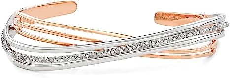 1/4 Carat Total Weight (CTTW) Natural White Diamonds Criss Cross Cuff Bracelet in 925 Sterling Silver - Diamond Bracelet for Women/Girls/Adult