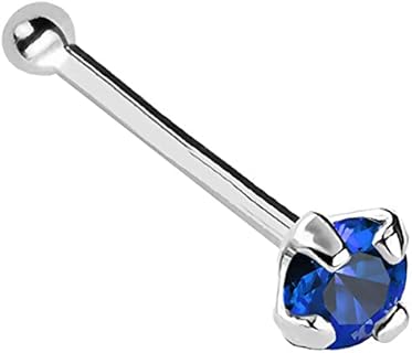 Jewelry Avalanche 22G Solid 14Kt Gold Nose Bone Stud with Prong Set real Blue Sapphire Gemstone, 14kt Yellow Gold or 14kt White Gold - September Birthstone Nose Ring