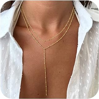 Lobster Claw Clasp, 14K Gold Plated Beaded Lariat Necklace, No Gemstone, Everlasting Brass Cable Chain, Elegant and Unique Neck Jewelry for Women, Ideal for All Occasions