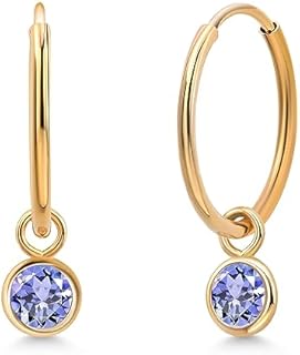 Endless Clasp Tanzanite Hoop Earrings in 14K Yellow Gold for Women & Girls - Sleek Round Design 20MM Length