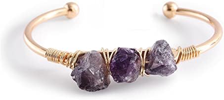 Purple Crystal Cuff Bracelet - Copper Stone Bangle Bracelet for Women Girls