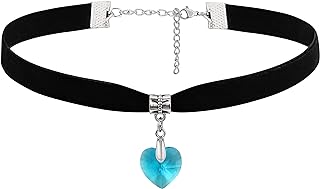 Sacina Gothic Vintage Heart Choker Necklace, Blue Heart Choker, Black Velvet Choker, Black Choker for Women, Goth Choker, Christmas New Year Jewelry Gift for Women