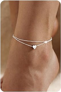 Cubic Zirconia Embellished Sterling Silver Letter Anklet with Link Chain and Lobster Claw Clasp for Women - Dainty Handmade Tiny Heart Design - Perfect Beach Gift for Girls