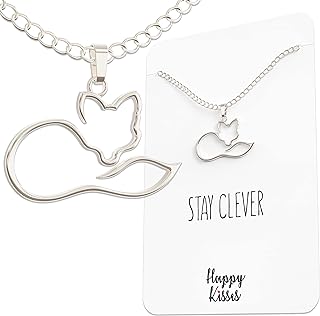Fox Necklace - Stay Clever Gift Card Message with Pendant - Charming Fox Charms Jewelry Décor for Women and Girls