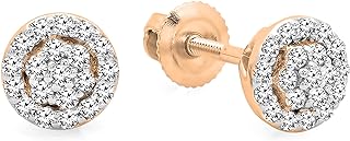 Dazzlingrock Collection 0.25 Carat Circle Stud Earrings - Sparkling Rose Gold with White Round Diamond Gems - Elegant Screw Back Design