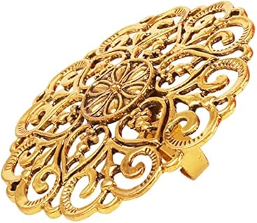 Touchstone NEW Indian Bollywood Royal Rajwada Beautiful Hand Cut Work Turkish Touch Tribal Boho Round Shape Wedding Adjustable Designer Jewelry Cocktail Finger Ring In Antique Gold Tone For Women.